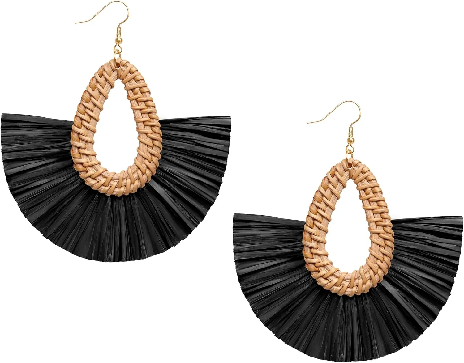 Statement Raffia Tassel Earrings Boho Summer Beach Earrings Lightweight Straw Wicker Dangle Drop Earrings Trendy Rattan Fringe Jewelry for Women