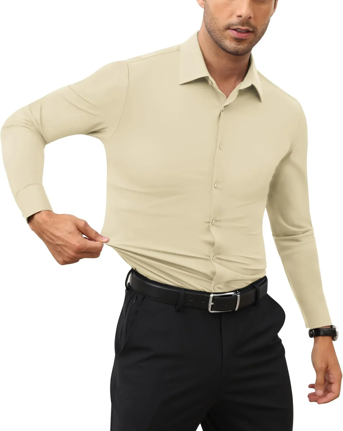 Stretch Mens Dress Shirts Long Sleeve Slim Fit Dress Shirts for Men Muscle Fit Wrinkle Free Button Down Shirt