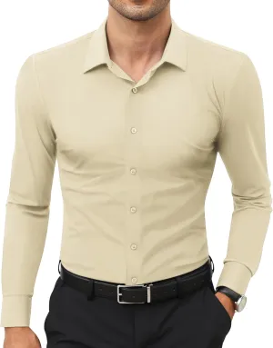 Stretch Mens Dress Shirts Long Sleeve Slim Fit Dress Shirts for Men Muscle Fit Wrinkle Free Button Down Shirt