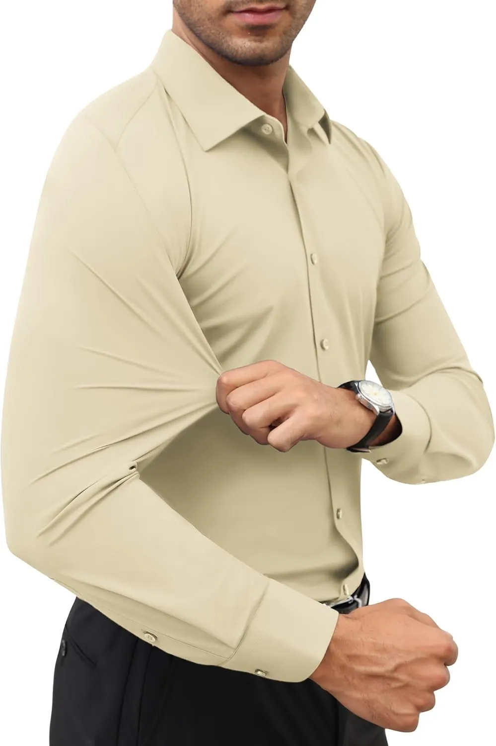 Stretch Mens Dress Shirts Long Sleeve Slim Fit Dress Shirts for Men Muscle Fit Wrinkle Free Button Down Shirt