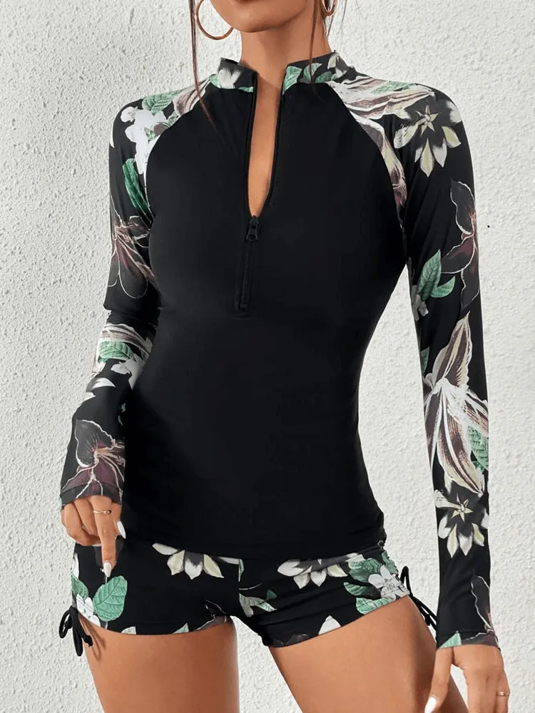 Stylish Split Women's Long Sleeve Surfing Swimwear - SF0937