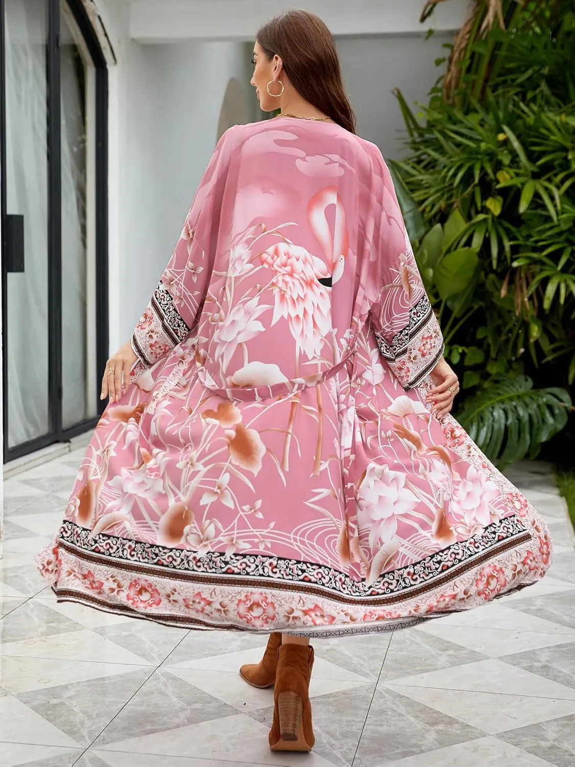 Swimsuit Coverups for Women Beach Kimonos Bikini Cover Ups for Swimwear Printed Flowy Summer Vacation Boho Bathing Suit
