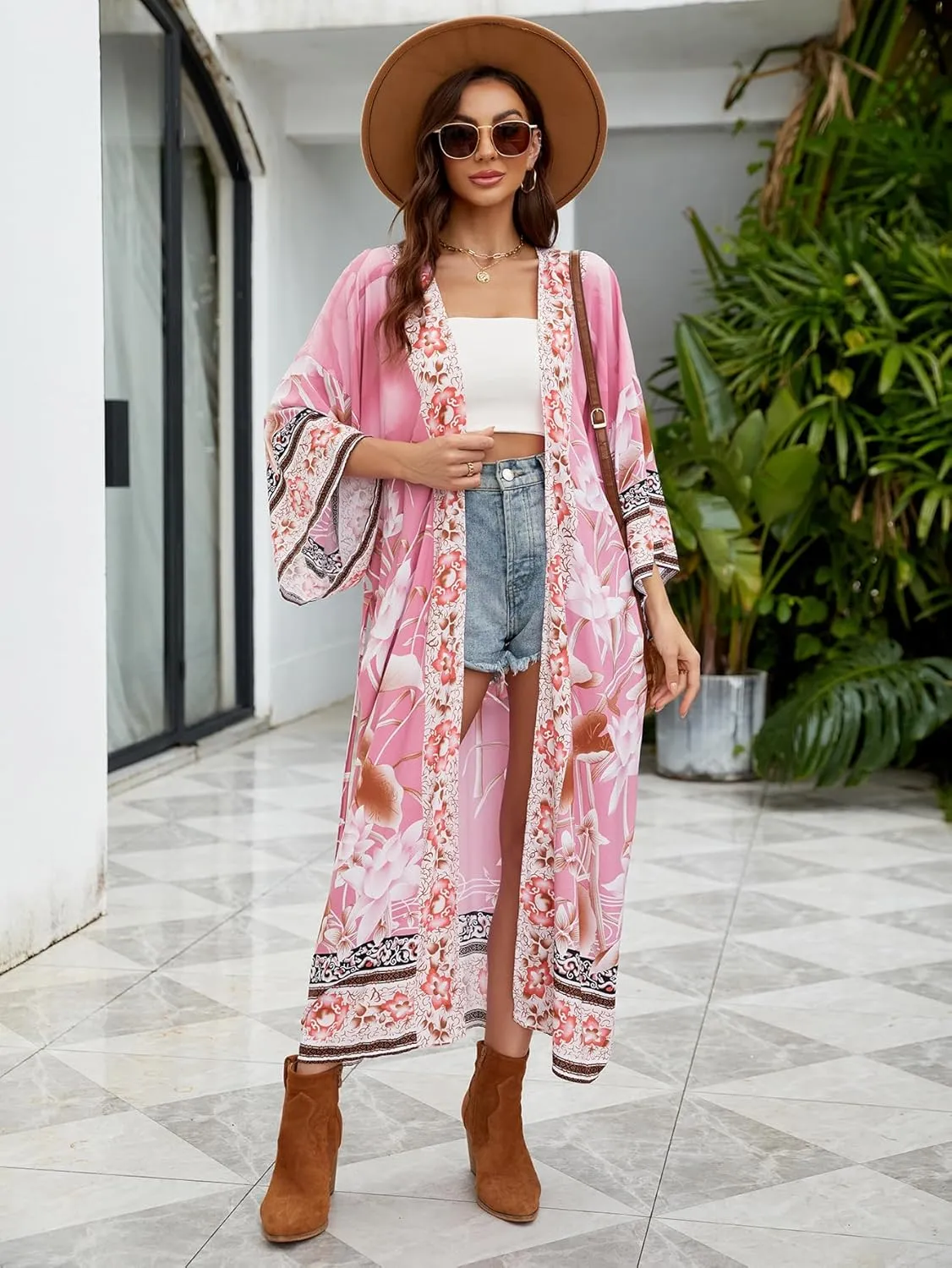 Swimsuit Coverups for Women Beach Kimonos Bikini Cover Ups for Swimwear Printed Flowy Summer Vacation Boho Bathing Suit