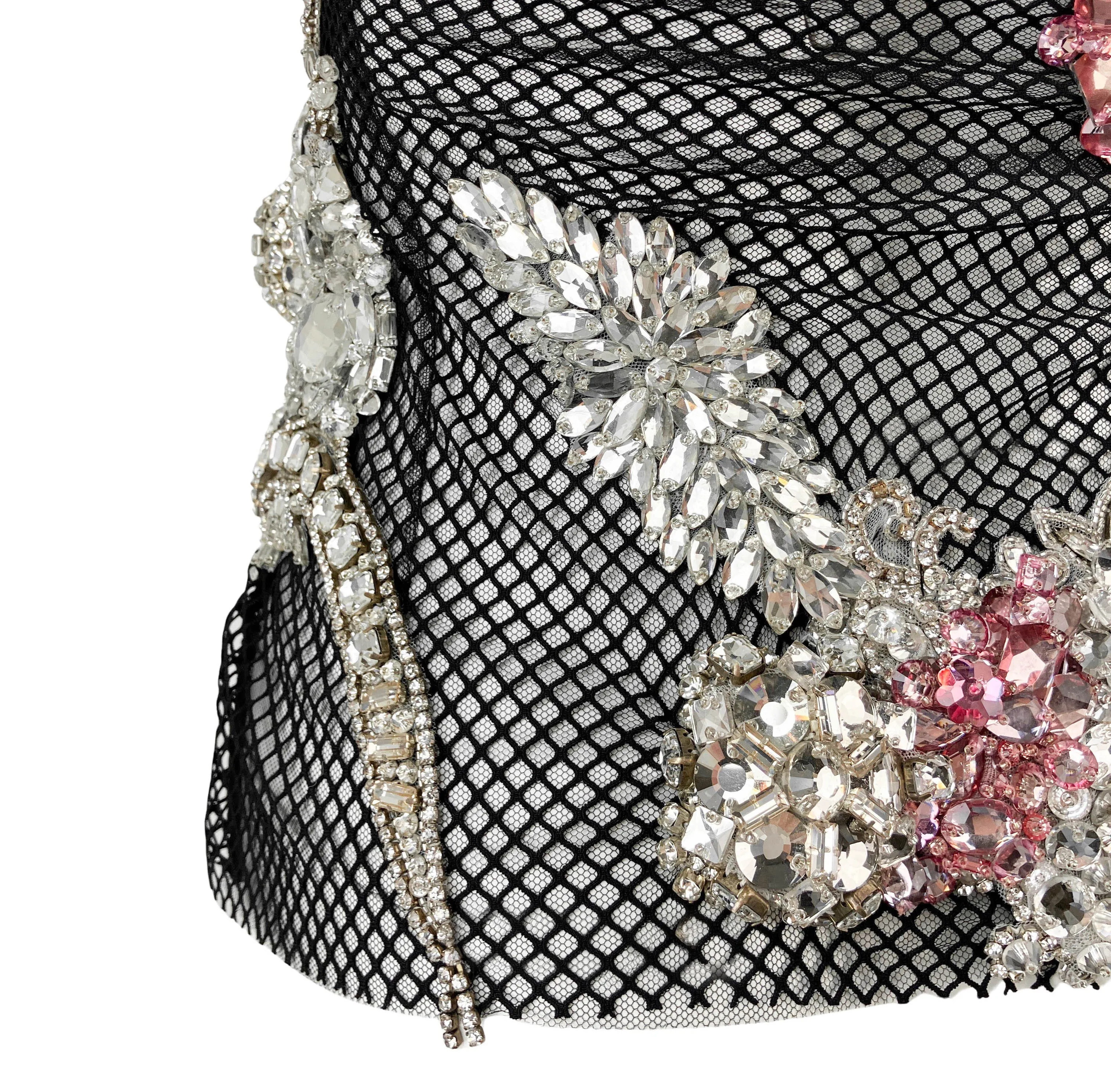 Tom Ford Crystal-Embellished Fishnet Tank Top in Black