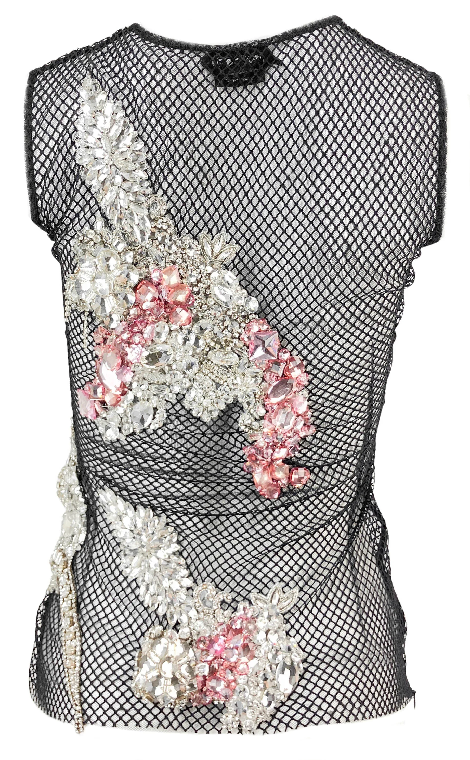 Tom Ford Crystal-Embellished Fishnet Tank Top in Black