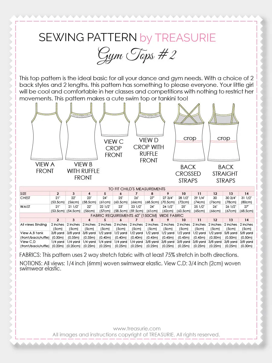 Tops Pattern - Girls Gym & Dance #2 (S506)