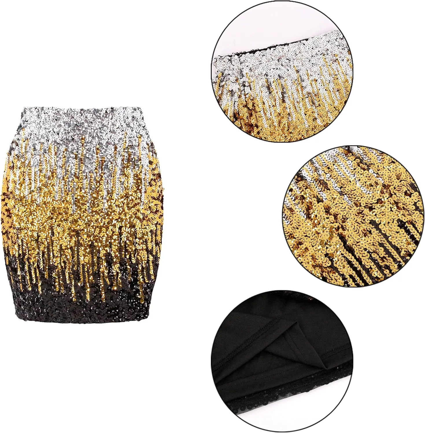 TYNORA Women's Shiny Fringe Rhinestone Slit Hem High Waisted Sexy Bodycon Mini Skirt Dance Party Dress