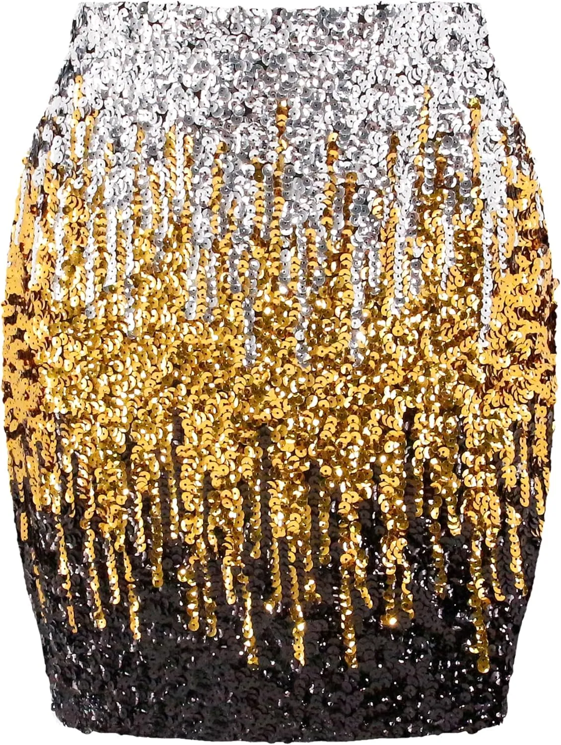 TYNORA Women's Shiny Fringe Rhinestone Slit Hem High Waisted Sexy Bodycon Mini Skirt Dance Party Dress