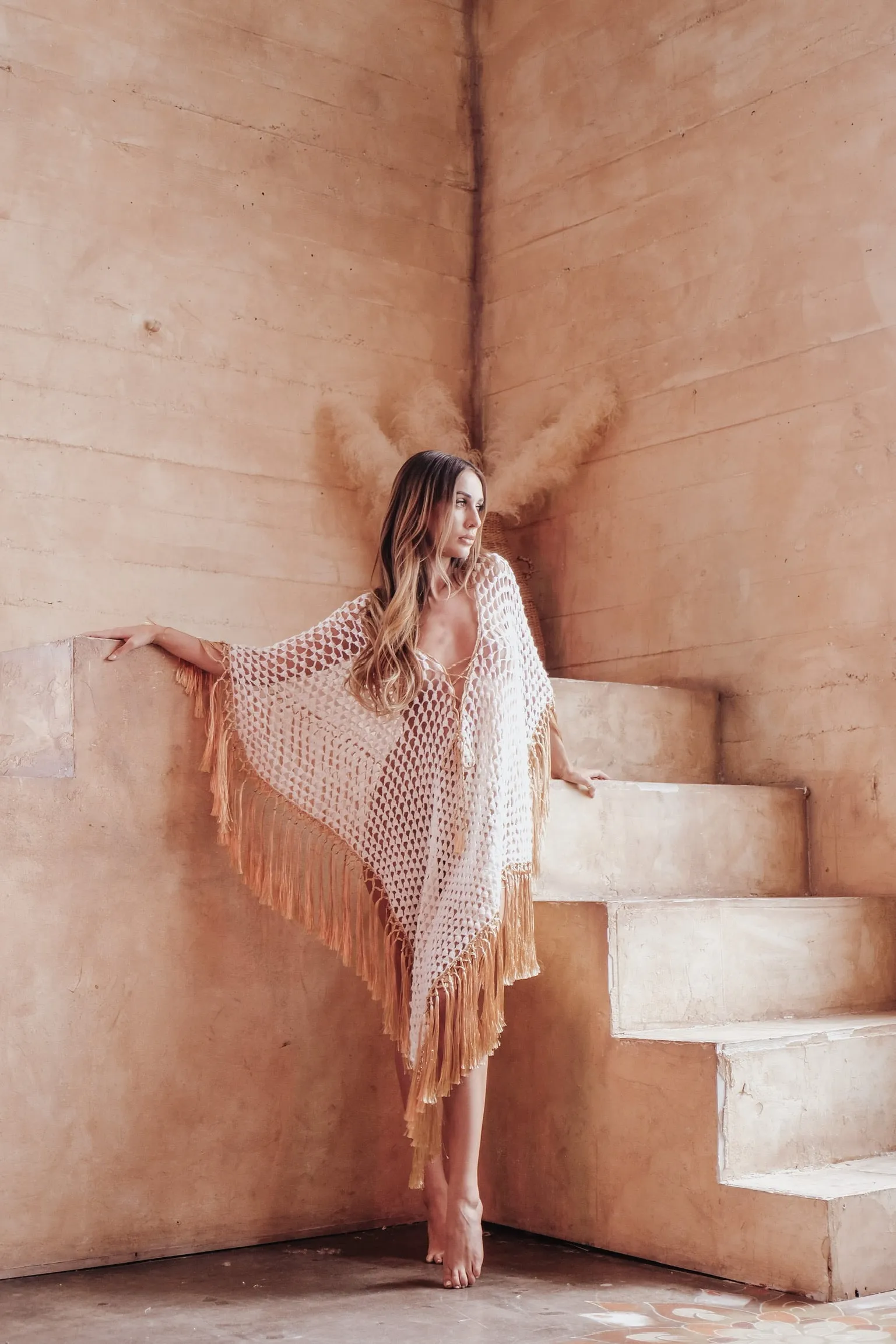 White Phoenix Fringed Coverup