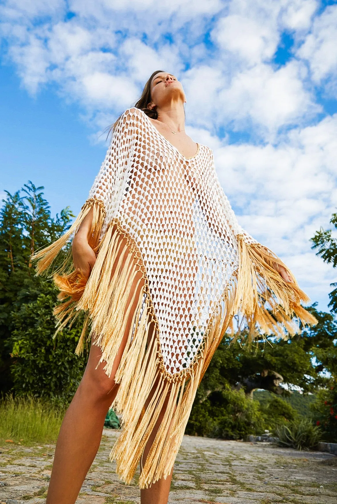 White Phoenix Fringed Coverup