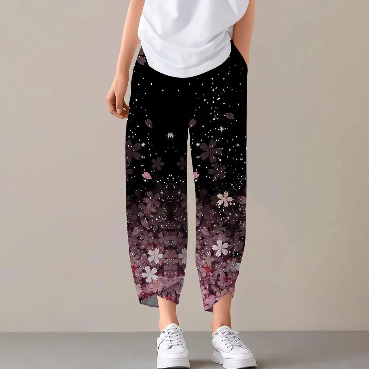 Wide Leg Linen Pants for Women Cropped Summer Palazzo Pant Casual Ankle Length Beach Vacation Trousers with Pockets