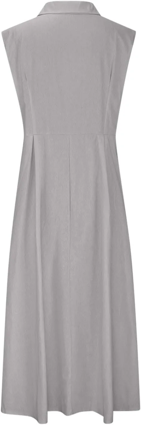 Womens Cotton Linen Button Down Shirt Dress Sleeveless Business Casual Collared Work Dresses Summer Clothes Outfits
