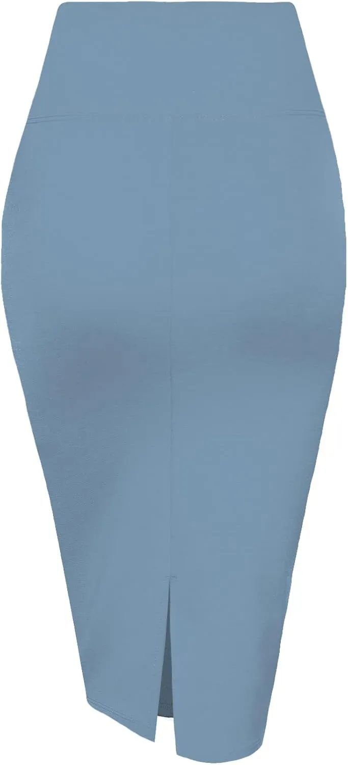 Women's Premium High Waist Nylon Ponte Stretch Office Pencil Skirt