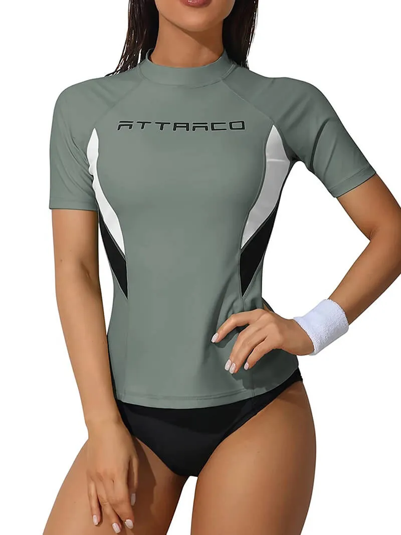Women's Surfing Crew Neck Rashguard Swimwear with Short Sleeves - SF0495