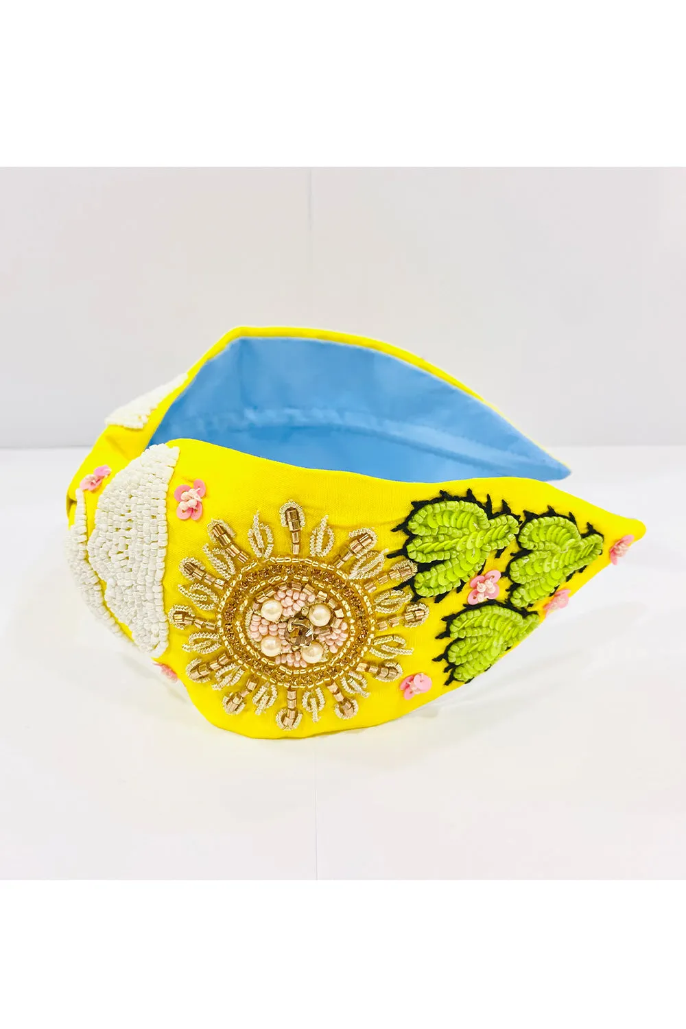 Yellow Cactus Beads Embroidered Hairband