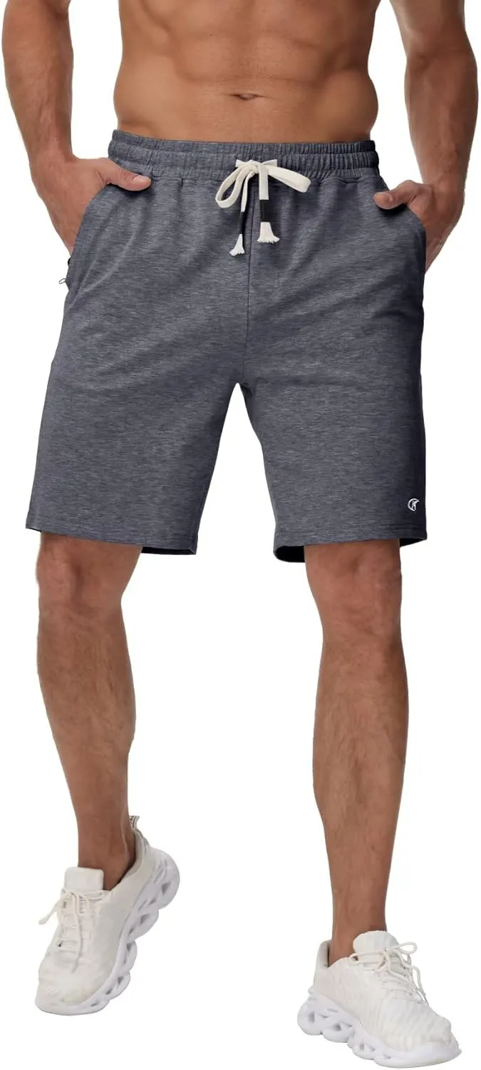 Yundobop Mens Casual Shorts Cotton Drawstring Summer Athletic Shorts with Zipper Pockets