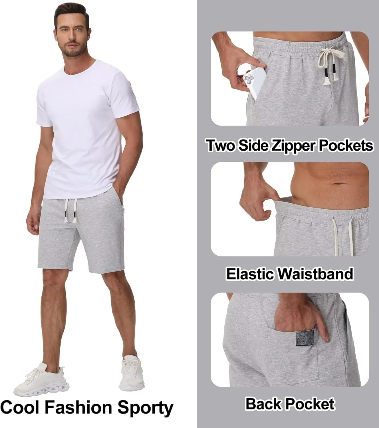 Yundobop Mens Casual Shorts Cotton Drawstring Summer Athletic Shorts with Zipper Pockets
